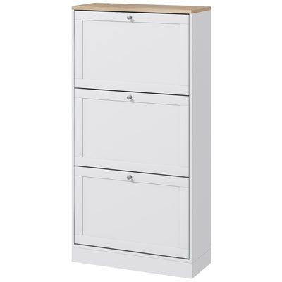 HOMCOM Modern Shoe Storage Cabinet 3 Flip Drawers Adjustable Shelves Organizer for 18 Pairs White 