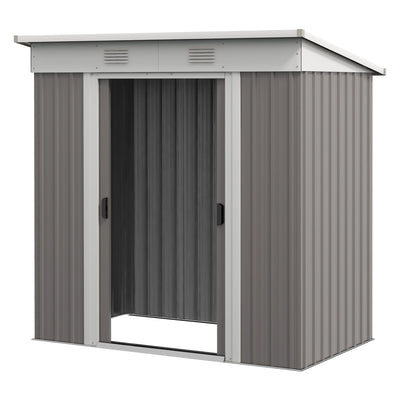 Outsunny 6' x 4' Outdoor Storage Shed, Metal Garden Tool Storage House Organizer with Lockable Sliding Doors and Vents for Backyard Patio Lawn, Light Grey 