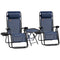 Outsunny Zero Gravity Chair Set of 2 Patio Chair with Side Table Cupholders and Pillows for Pool, Backyard, Lawn, Beach, Blue
