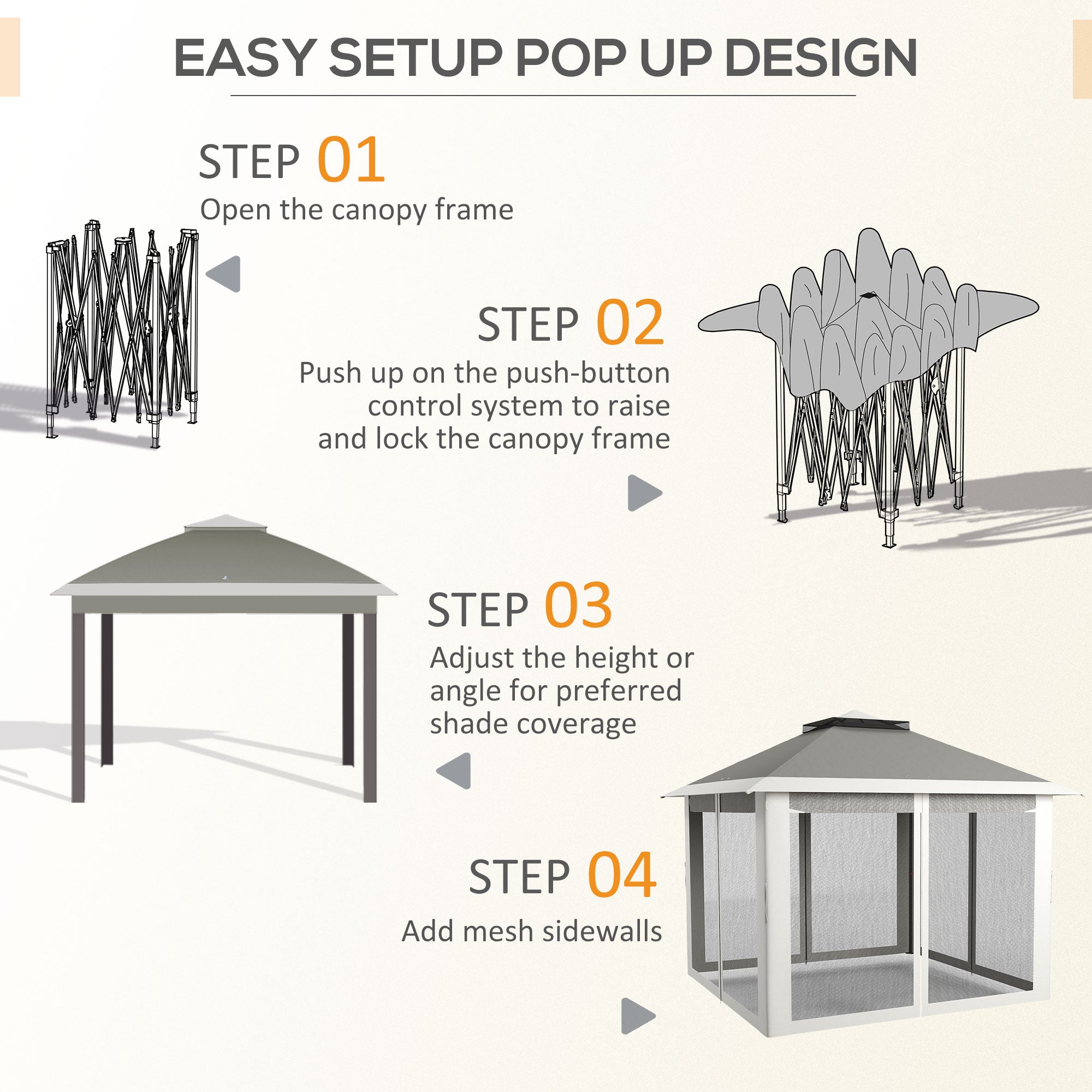 Outsunny 11' x 11' Pop Up Gazebo, Double Roof Foldable Height Adjustable Canopy Tent with Mesh Sidewalls, Carrying Bag, Dark Grey 