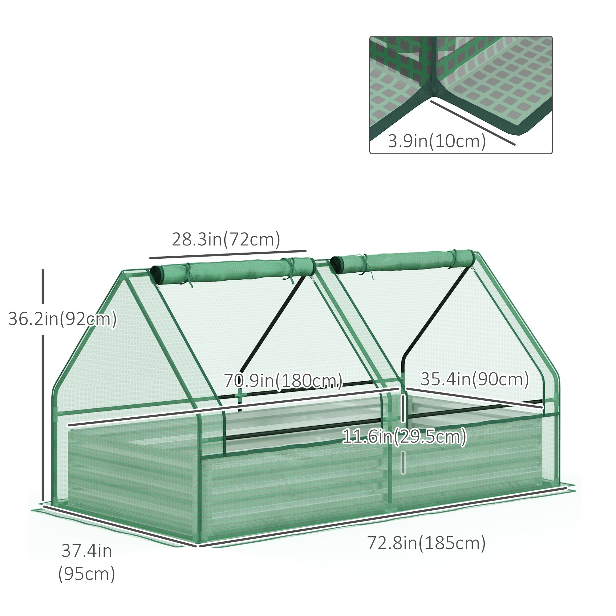 Outsunny Metal Raised Garden Planter Bed: 6' x 3' with Mini Greenhouse Cover for Herbs Veggies Outdoor Green and Silver 
