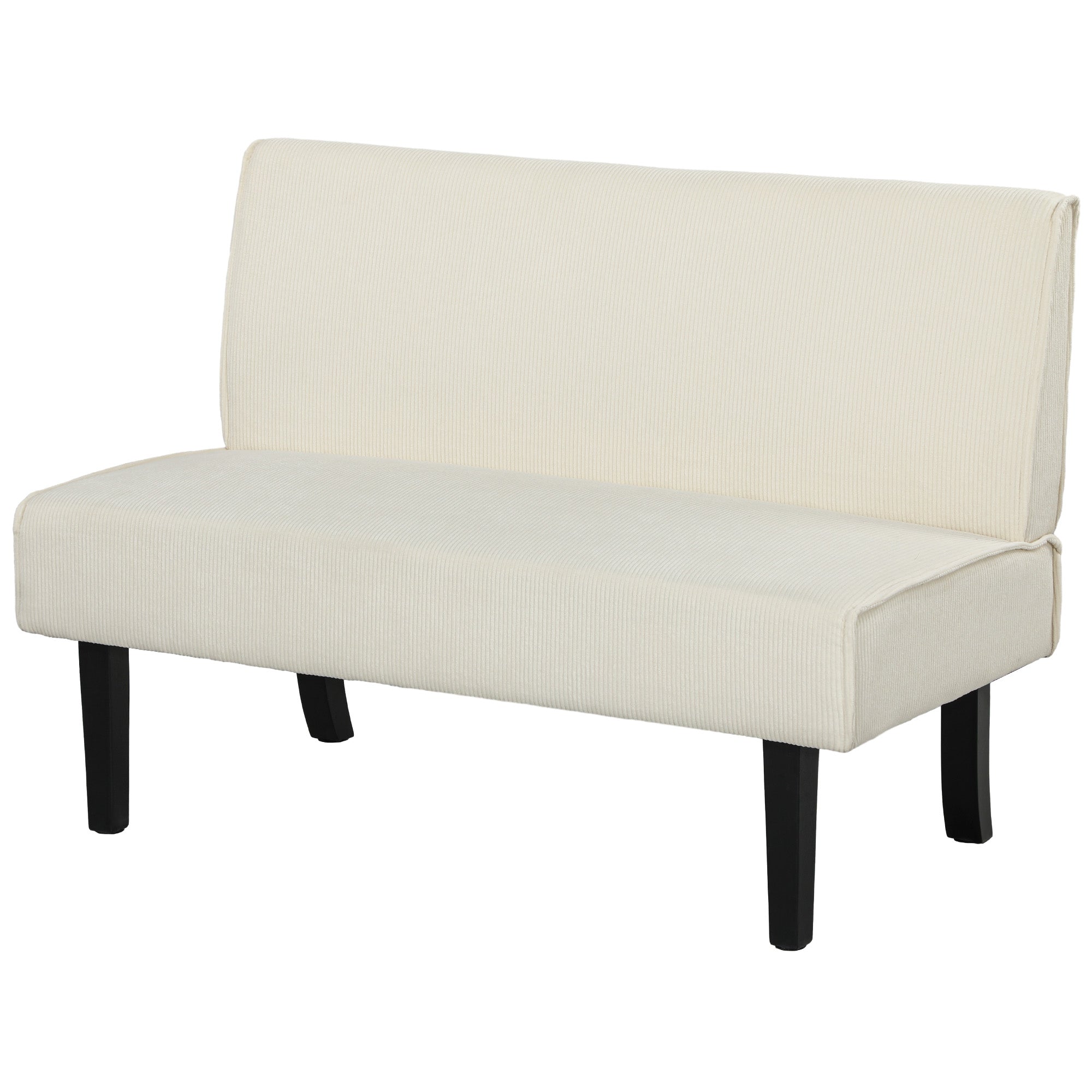 HOMCOM 46.5" Loveseat Couch with USB Ports, Corduroy Love Seat Sofa with Wood Legs for Living Room, Bedroom, Small Space, Cream 