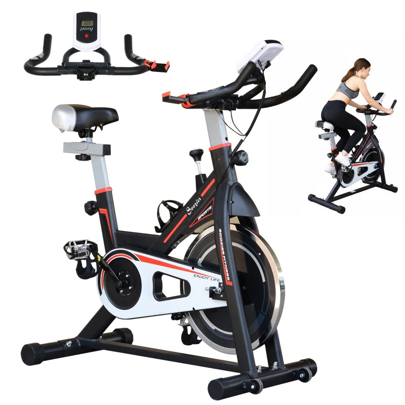 Soozier Upright Stationary Exercise Bike Indoor Cardio Workout Training Bicycle w/ Adjustable Resistance LCD Monitor Phone Holder, Black