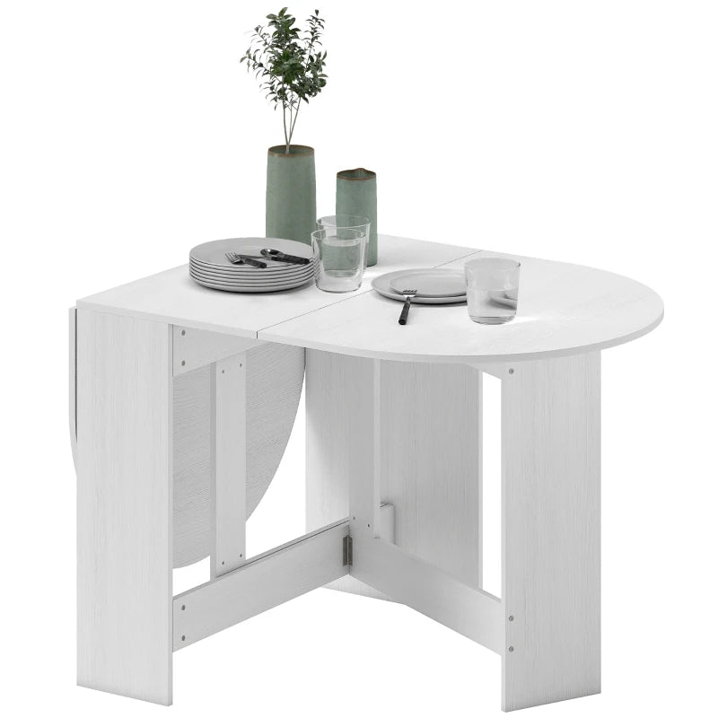 Oval Folding Dining Table, Space Saving Drop Leaf Kitchen Table for Dining Room, Living Room, Distressed White
