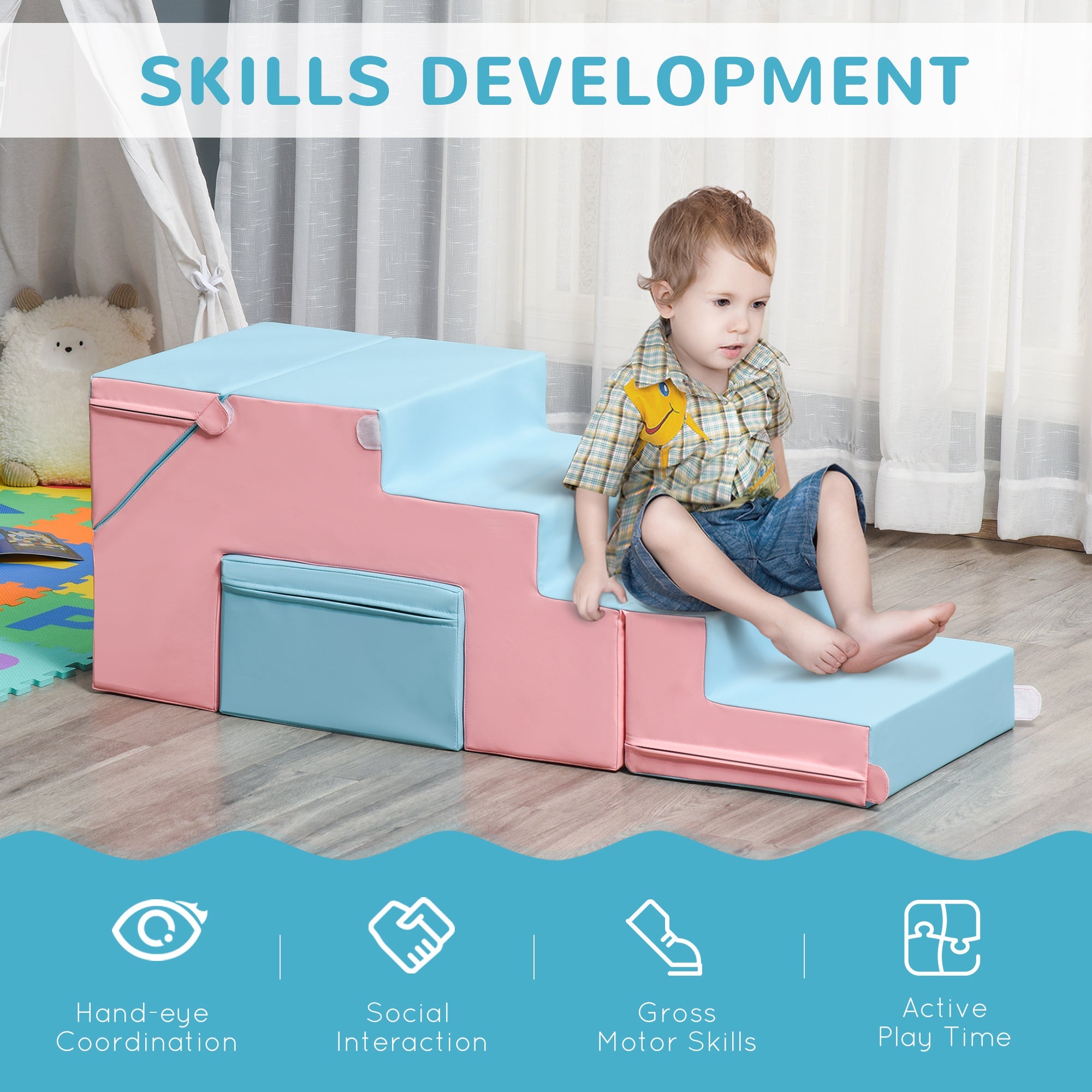 Qaba 2-Piece Foam Climb & Crawl Set: Toddler Nuggets for Climbing, Crawling Play Zone 