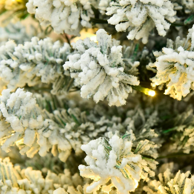 HOMCOM 7.5FT Prelit Snow Flocked Christmas Tree with Warm White LED Lights, Artificial Holiday Decoration 