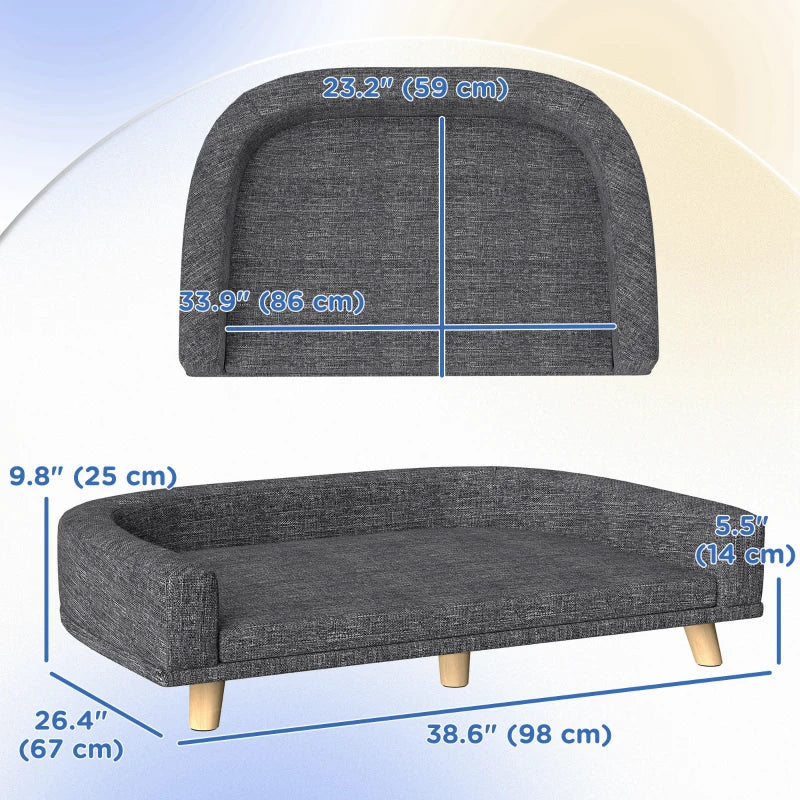 Dog Sofa for Large Dogs with Washable Cover, Anti-slip Foot Pads, Dark Grey