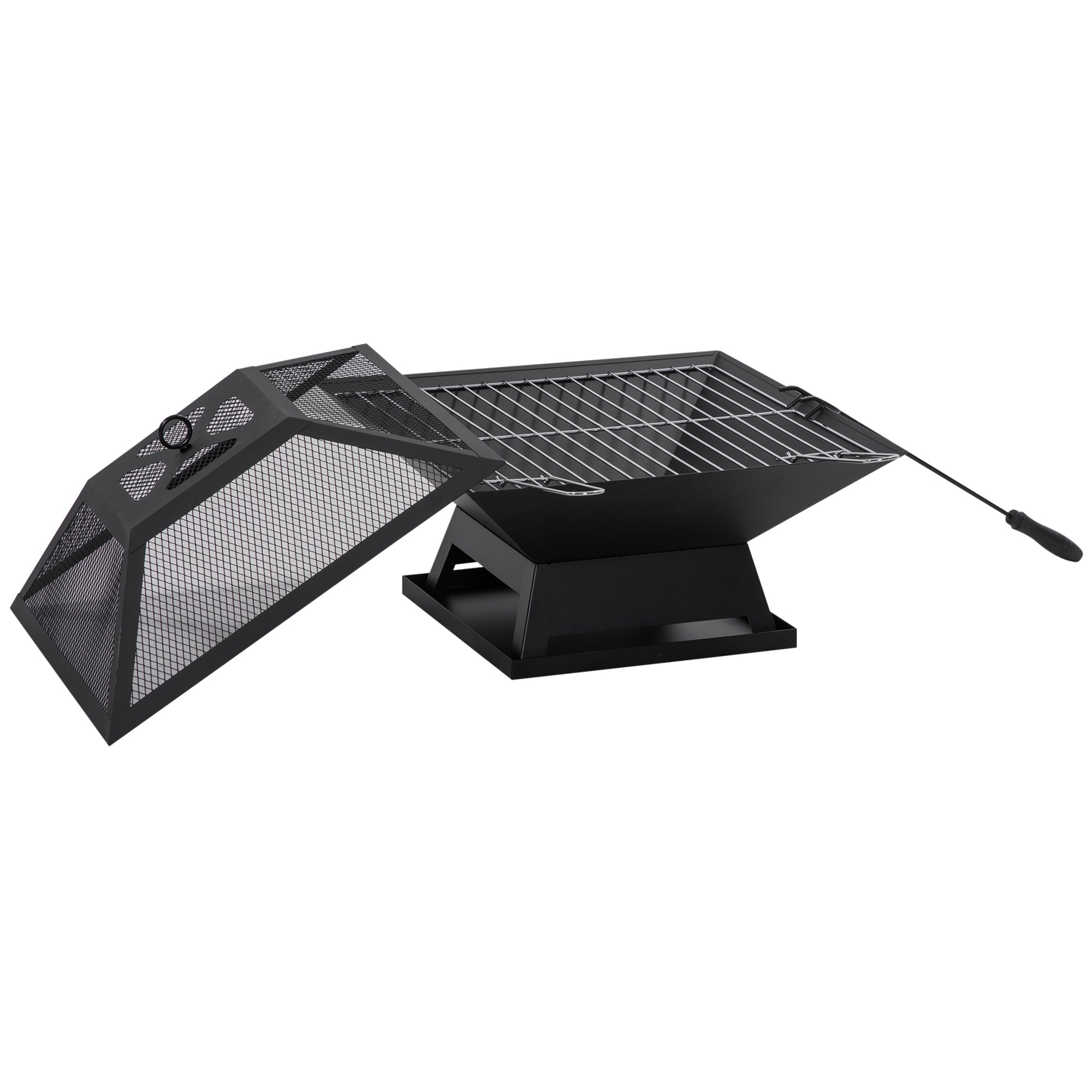 Outsunny Campfire Companion: 17.7"x17.7"x13.4" Portable Wood Burning BBQ Grill Fire Pit with Spark Screen, Poker, Camping, Black 