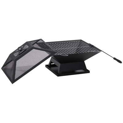 Outsunny Campfire Companion: 17.7"x17.7"x13.4" Portable Wood Burning BBQ Grill Fire Pit with Spark Screen, Poker, Camping, Black 
