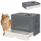 Cat Litter Box, Front Enter & Top Exit Cat Litter Tray with Scoop, Pull-out Tray, Easy to Clean, Grey