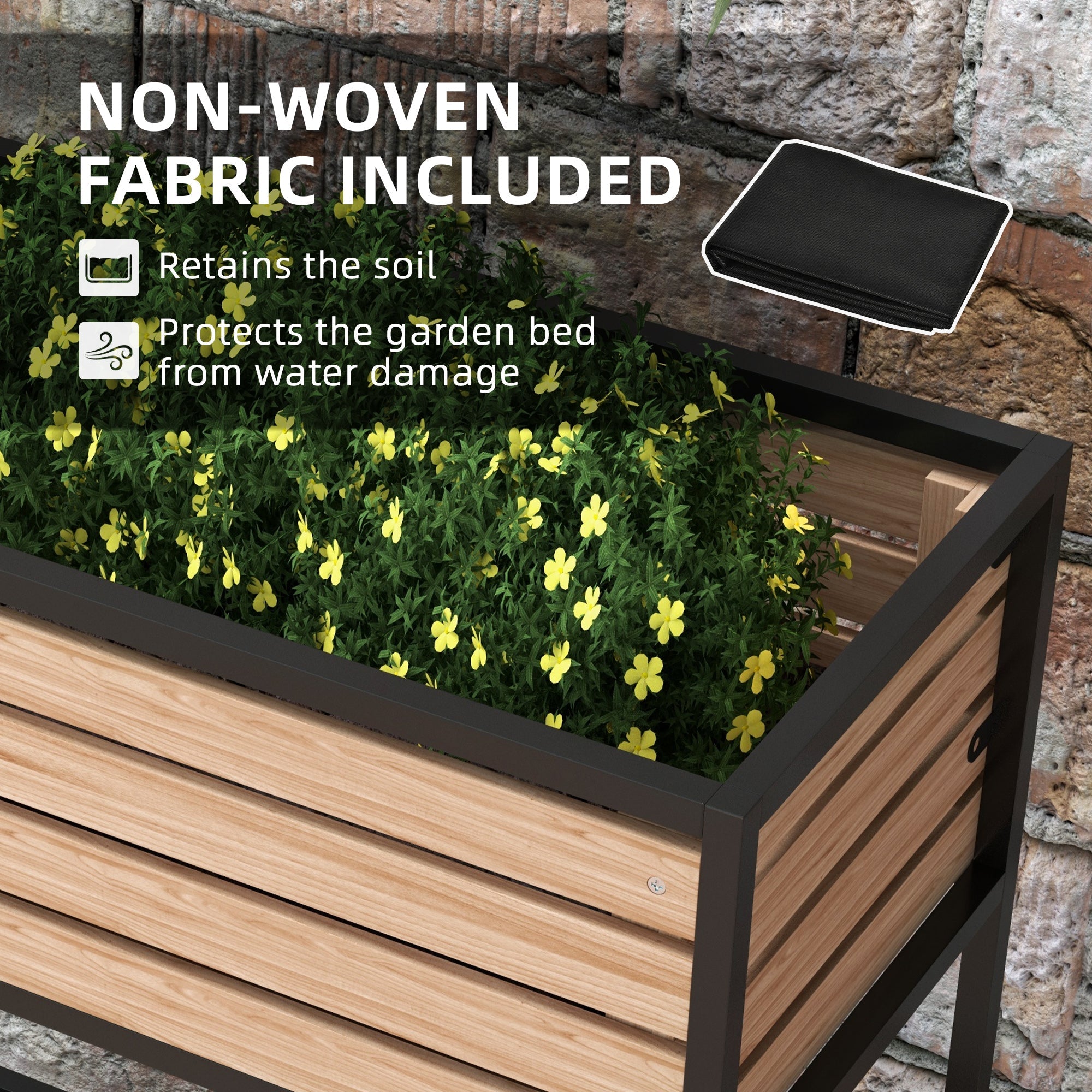 Outsunny Wooden Garden Bed Elegance: Elevated Planter Box with Shelf for Flowers, Vegetables, Herbs, Light Brown 