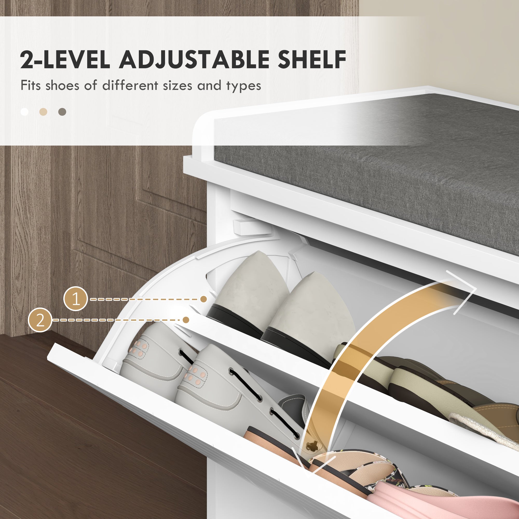 HOMCOM Shoe Storage with Seat, Upholstered Hallway Bench, Shoe Bench with Flip Drawer, Adjustable Shelf for 10 Pairs of Shoes 