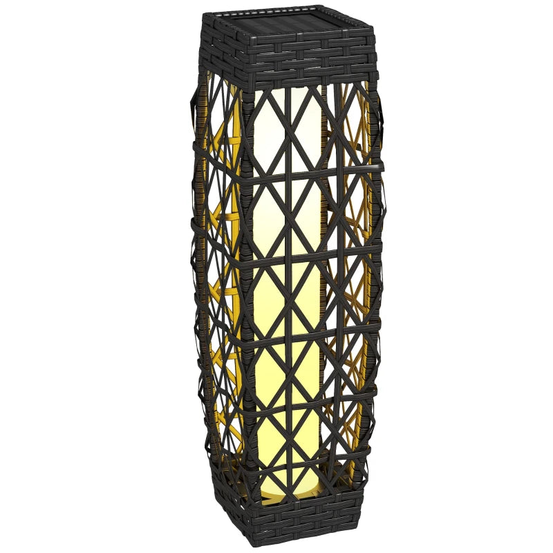 Wicker Outdoor Floor Lamp, Decorative Solar Lantern with Auto On/Off LED Lights, IP44 for Patio, Porch, Pathway, Grey
