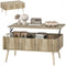 Lift Top Coffee Table with Storage, Center Table with Hidden Compartments and Pine Wood Legs for Living Room, Oak