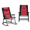 Outsunny Folding Rocking Chair Set 2 Pack Padded with Armrest Red Black for Outdoor Comfort