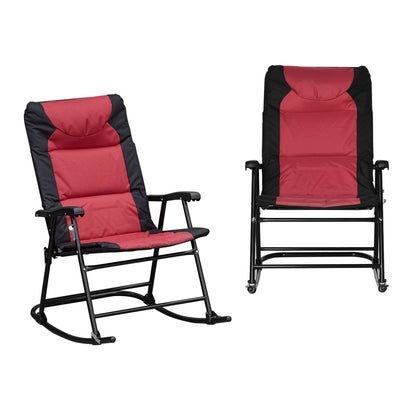 Outsunny Folding Rocking Chair Set 2 Pack Padded with Armrest Red Black for Outdoor Comfort 