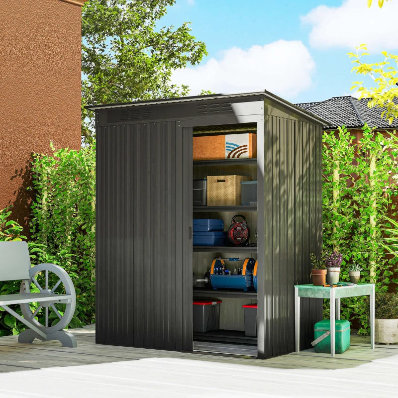 5.2' x 3.5' Outdoor Storage Shed, Easy to Assemble Metal Garden Shed, for Backyard, Lawn, Patio, Dark Grey