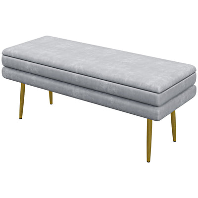 HOMCOM Luxe End of Bed Bench: Dark Grey Velvet-feel Upholstered Padded Seat, Steel Legs, Modern Bedroom Furniture 