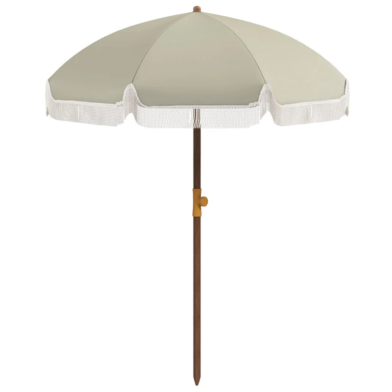 6.2' Beach Umbrella for Travel, Vent, Ruffles, Carry Bag, Portable Outdoor Umbrella for Garden, Light Green