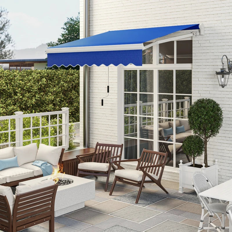 8'x7' Patio Awning Manual Retractable Sun Shade Outdoor Deck Canopy Shelter, Blue