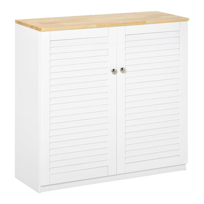 HOMCOM Bathroom Bliss: Freestanding Kitchen Sideboard Storage Cabinet with Louvered Doors, White Organizer 