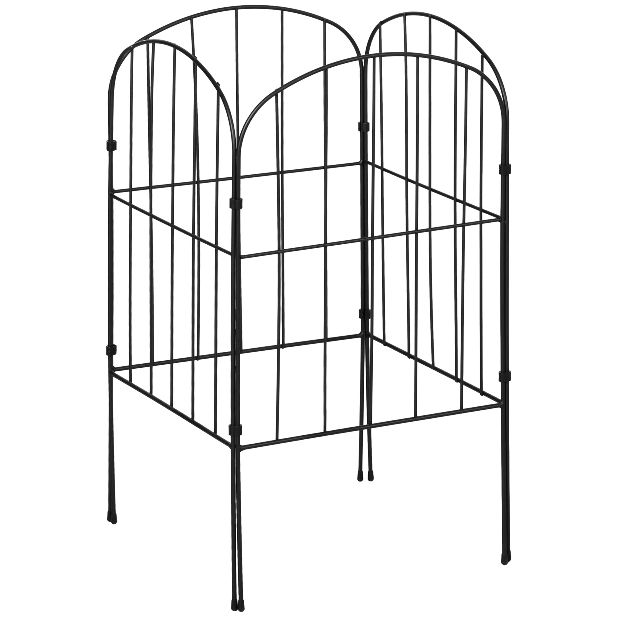 Outsunny 4 Pack Arched Black Metal Garden Fencing Border Decorative Fence Panels Flower Edging Animal Barrier 