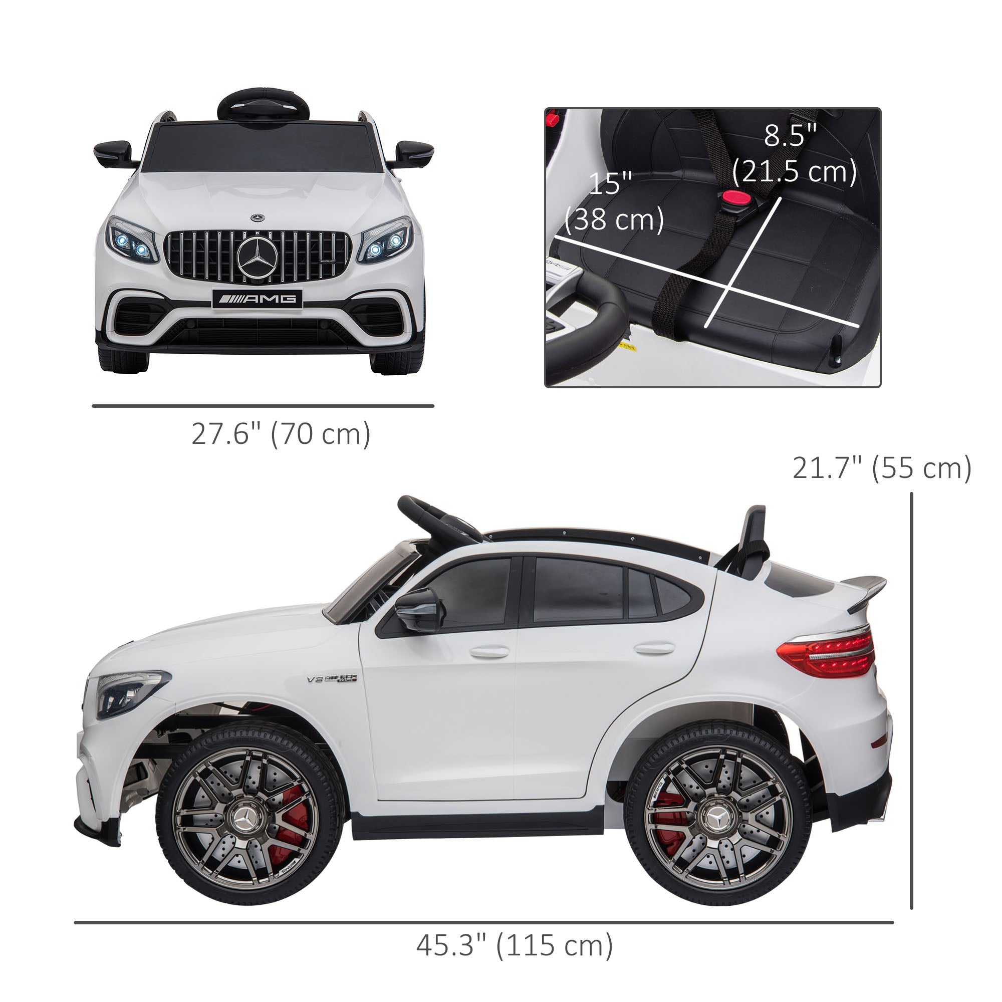 Aosom Licensed 12V Kids Electric Ride-On Car Toy with Remote Control Suspension Wheel Perfect Gift White 