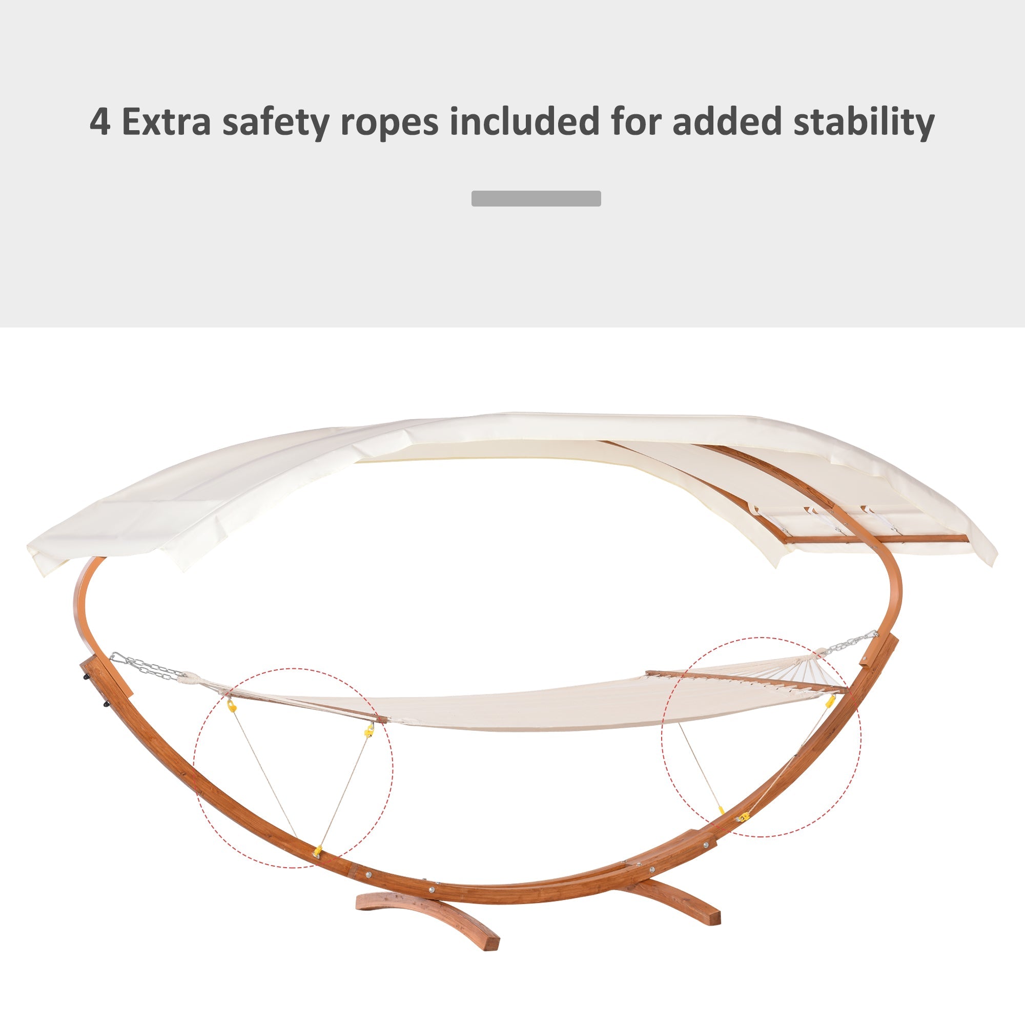 Outsunny 2 Person Wood Swing Arc Hammock Bed and Stand Set with Canopy, White/Teak 