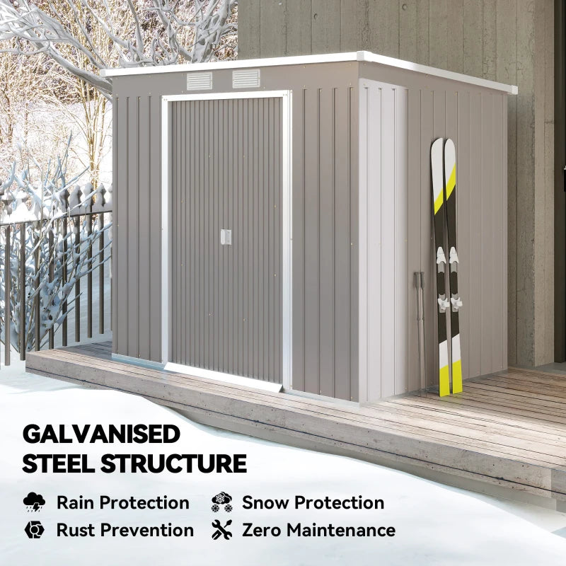 7' x 4' Galvanised Steel Garden Shed, with Foundation Kit - Grey