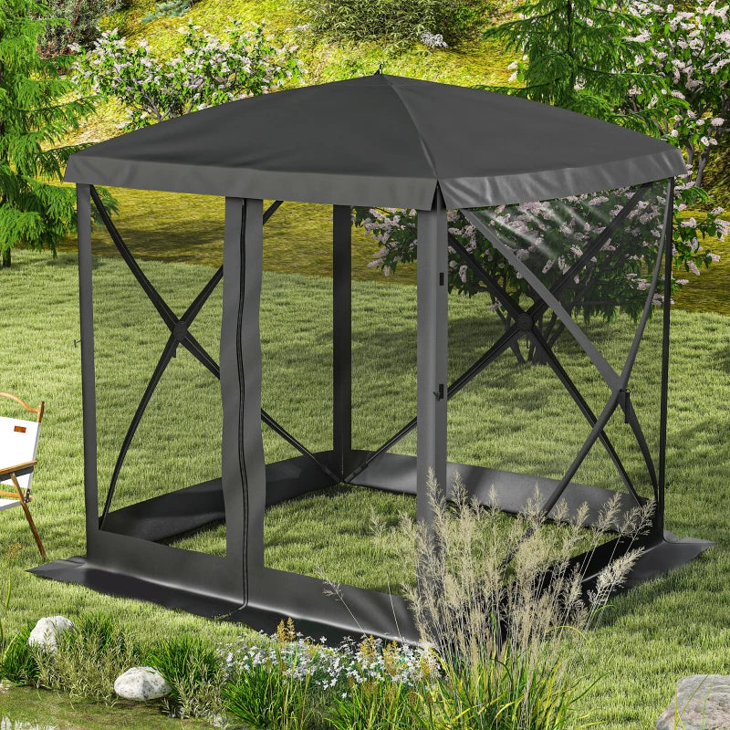 Pop-Up Tent, Foldable Screen Tent with Carry Bag, Zippered Door and Ground Stakes, Fits 3-4 People, Black