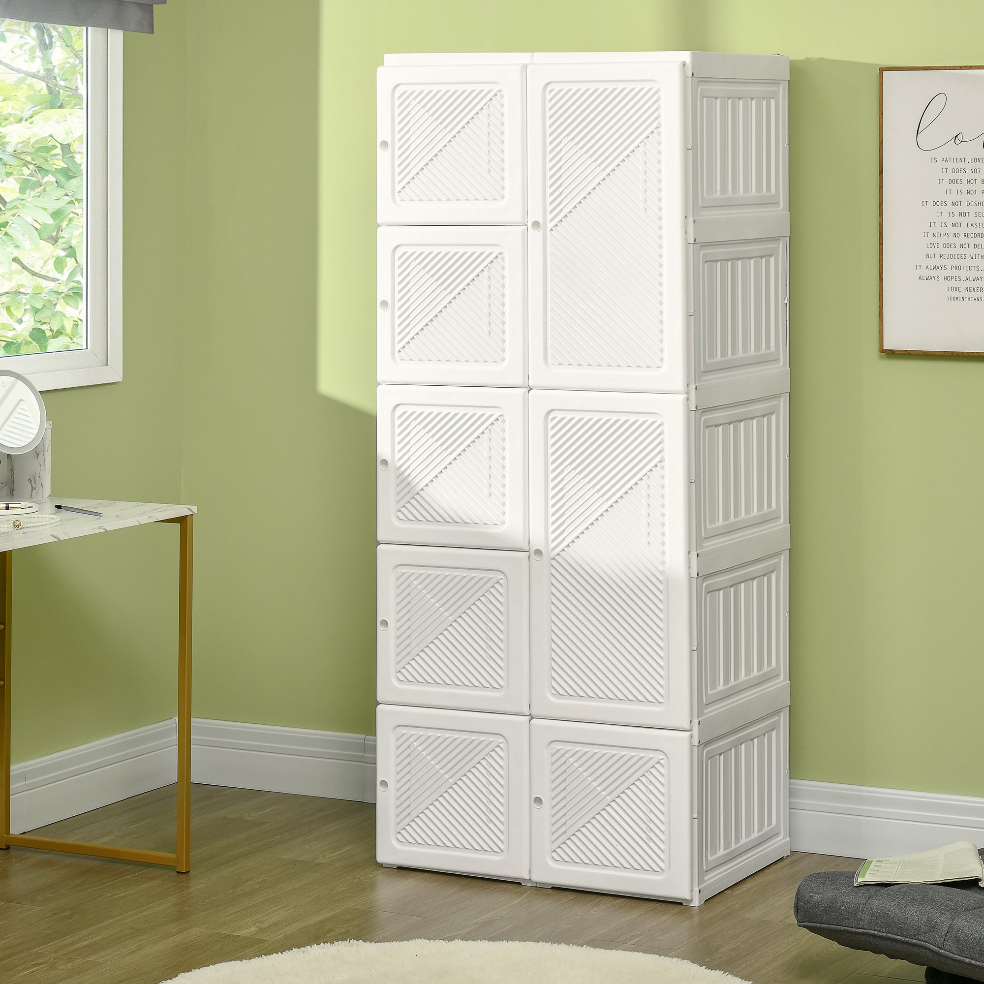 HOMCOM Portable Wardrobe Closet, Folding Bedroom Wardrobe, Clothes Storage Organizer with Cube Compartments, White 