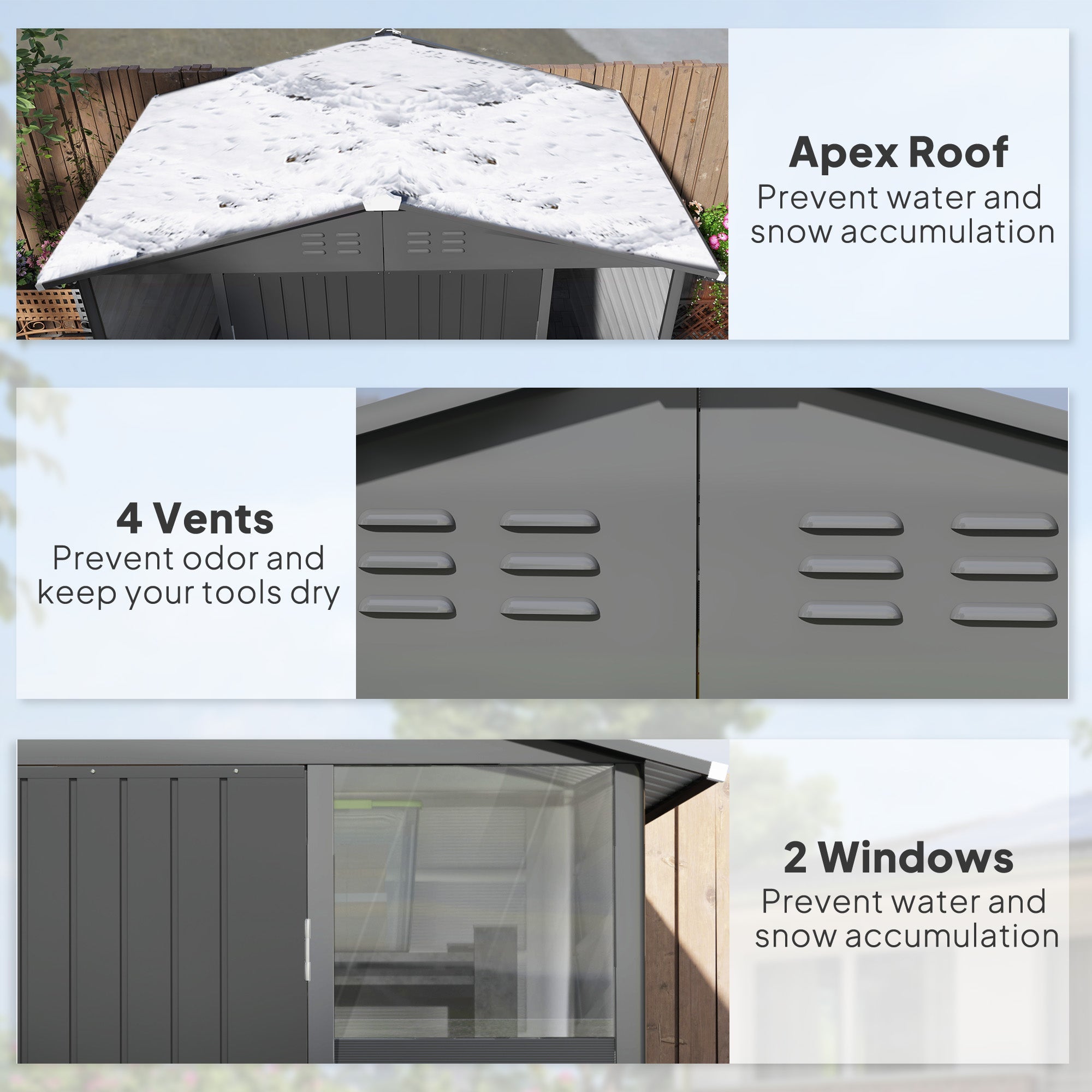 Outsunny 8' x 6' Outdoor Storage Shed, Metal Garden Shed with 2 Windows, 4 Vents, Lockable Doors and Gloves, Dark Grey 