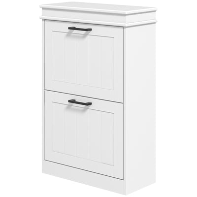 HOMCOM Compact Shoe Cabinet: 2 Flip Drawers & Adjustable Shelves for 10 Pairs of Shoes, White 