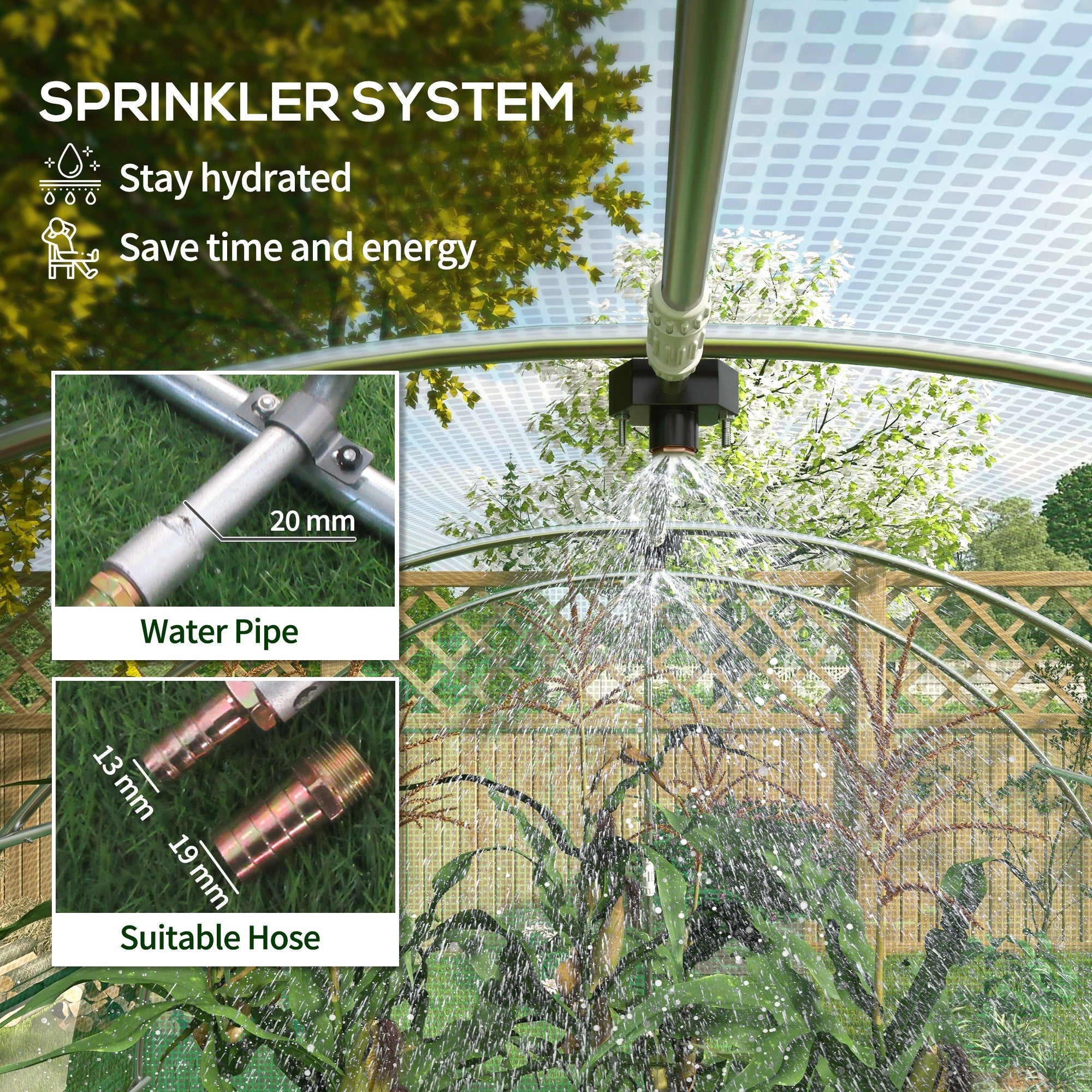 Outsunny 20'x10' Walk-In Greenhouse Sprinkler System Tunnel Wide Roll-Up Door 12 Mesh Windows Green 