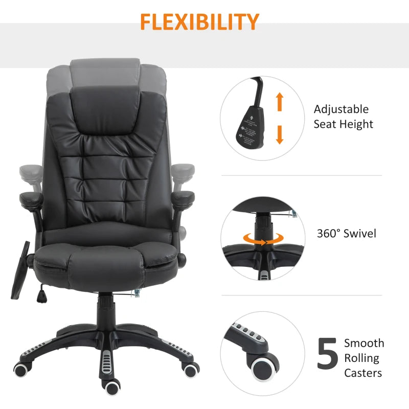 Executive Office Chairs Heated Massage High Back Reclining Office Chair Swivel Leather Adjustable Vibrating Furniture Black