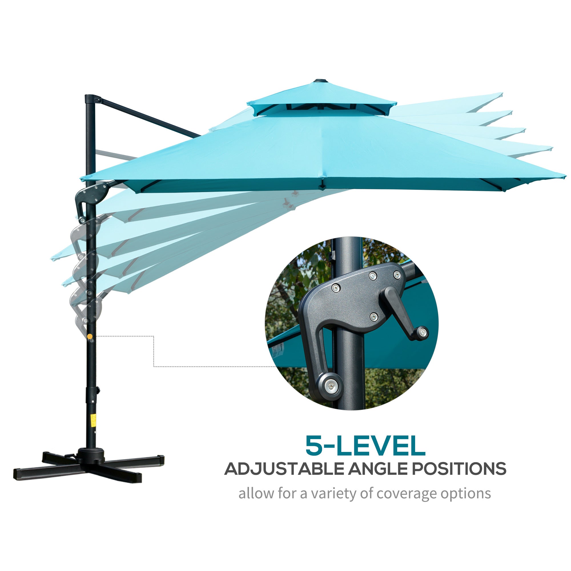 Outsunny 10'x10' Square Cantilever Patio Umbrella: Light Blue Offset Aluminum with 360° Rotation 