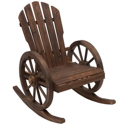 Outsunny Outdoor Adirondack Rocking Chair with Slatted Design and Oversize Back for Porch, Poolside, or Garden Lounging, Rustic Brown 