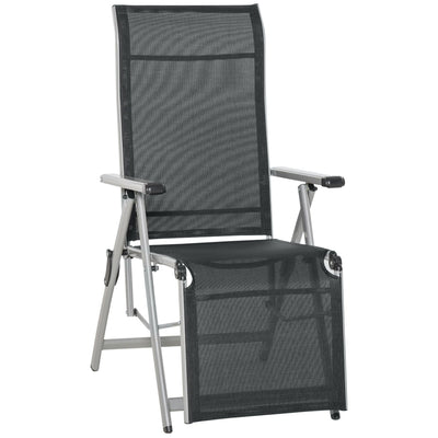 Outsunny Adjustable Folding Lounge Chair: 10-Position Backrest and Footrest for Deck, Beach, Porch, Black Finish 