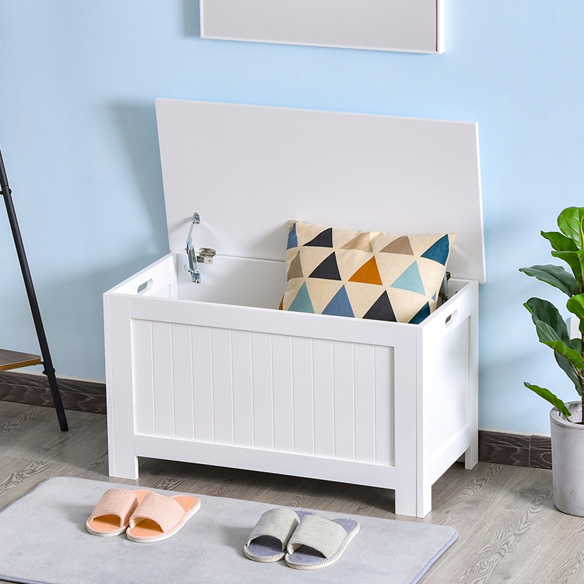 HOMCOM Toy Treasure Chest: Large Storage Box Cabinet with Lid, 2 Safety Hinges, Ideal for Kids' Room Organization, White Finish 