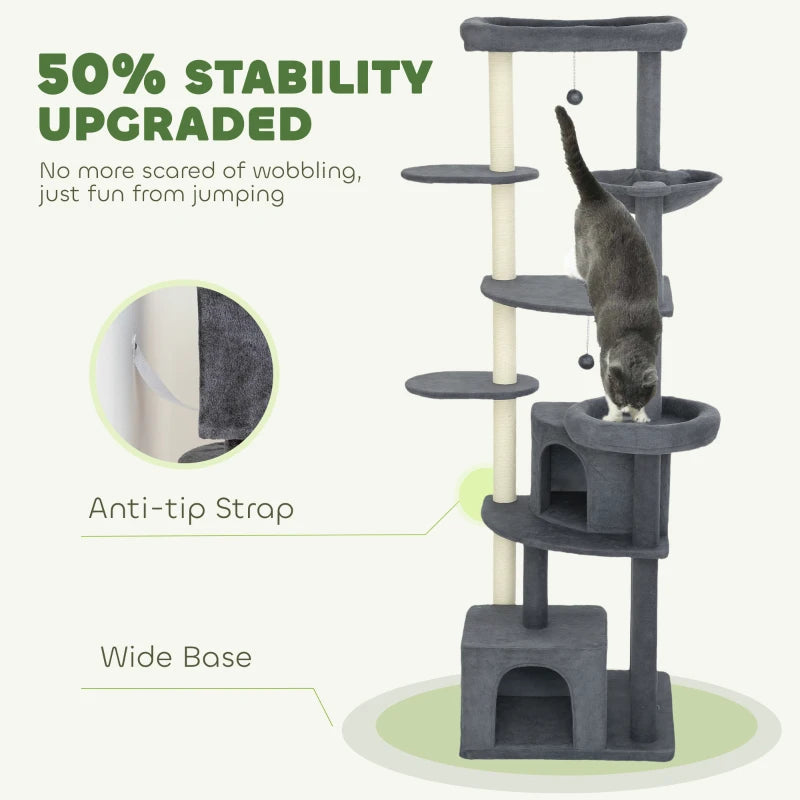 79" Extra Tall Cat Tree with Scratching Posts, Perches, Caves, Hammock, Pompoms, for 2-3 Indoor Cats, Dark Grey