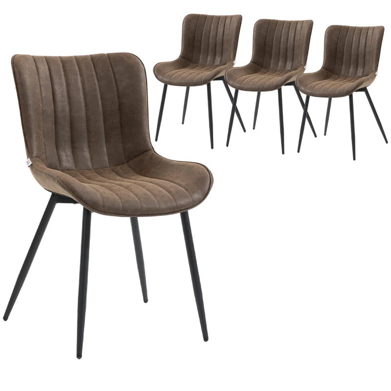 Dining Chairs Set of 4, PU Leather Upholstered Kitchen Chairs with Backrest and Steel Legs for Dining Room, Brown