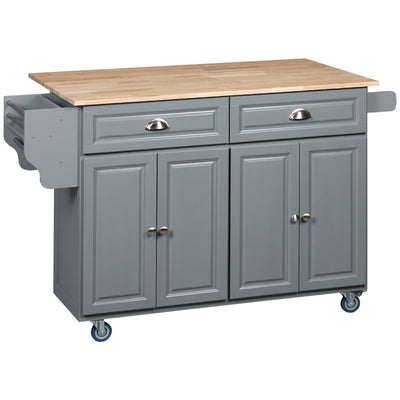 HOMCOM Rolling Kitchen Island: Drop-Leaf Wood Top, Drawers & Cabinets for Extra Storage, Grey 
