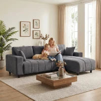 L-Shaped 4-Seater Sectional Sofa with Reversible Chaise, Spring Cushions & 2 Pillows