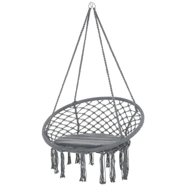 Outsunny Patio Hammock Chair, Hanging Rope Hammock Swing for Indoor & Outdoor Use with Backrest, Cotton-Polyester Blend, Fringe Tassels, Dark Grey 