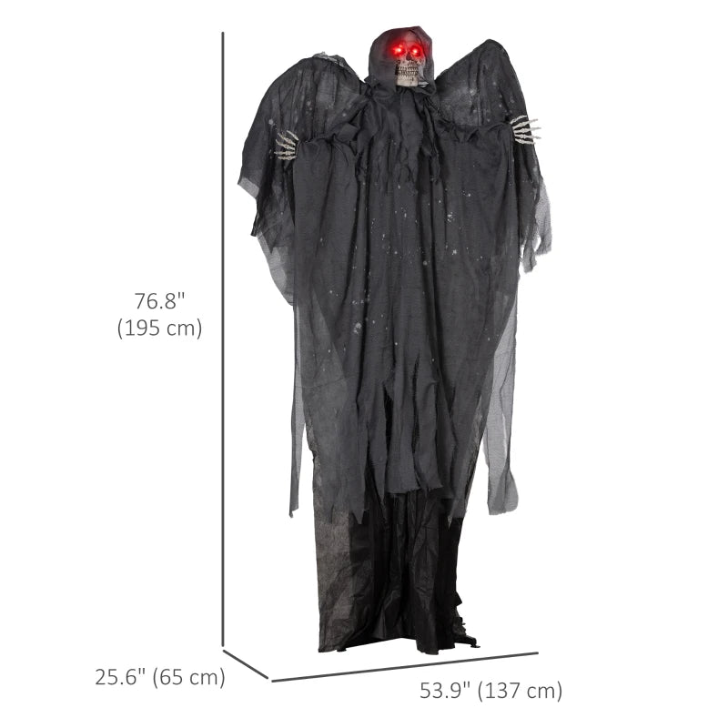 HOMCOM 6.4' Life-Size Winged Grim Reaper – Animated Halloween Decoration, Light-Up Eyes 