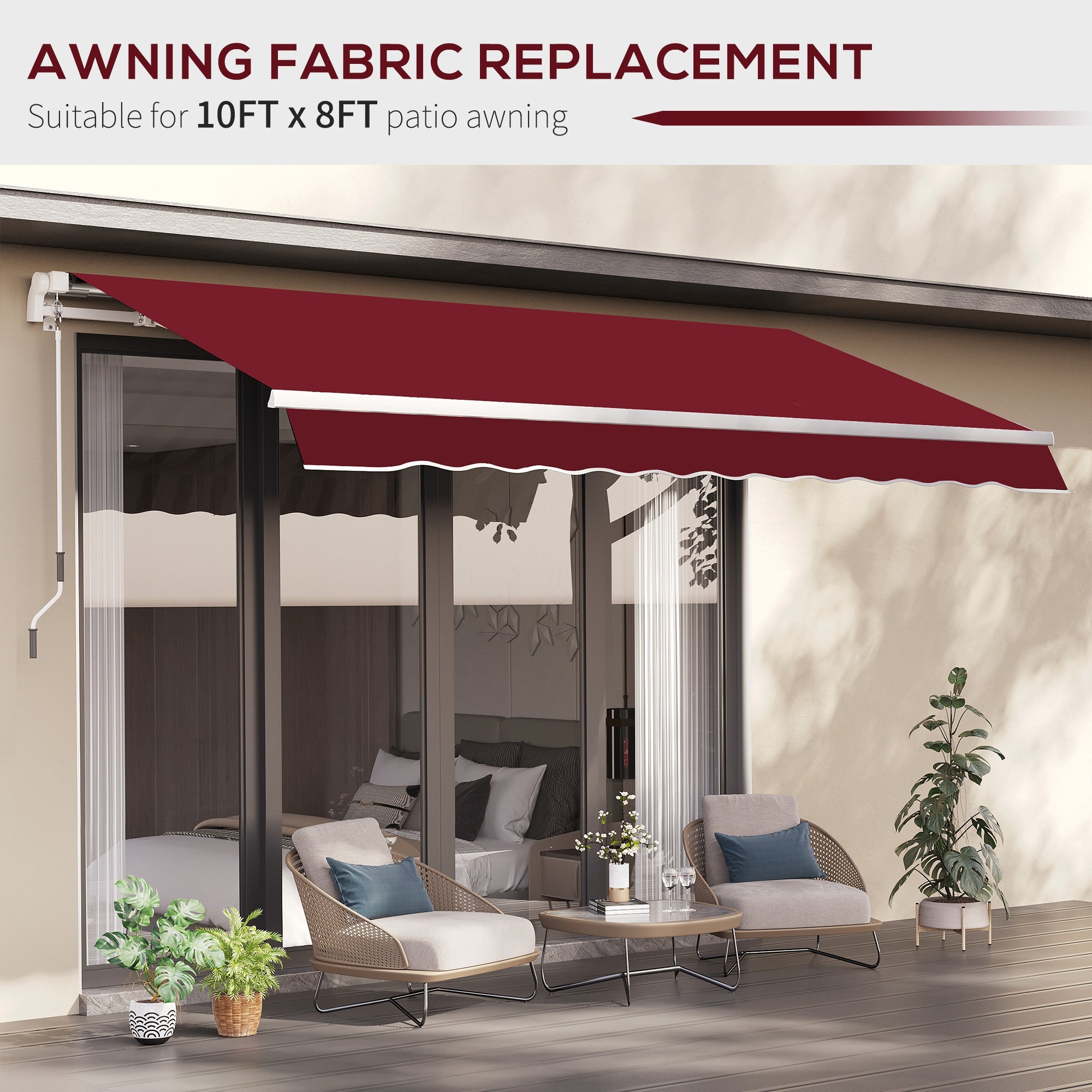 Outsunny Outdoor Sunscreen Cover: 9'x8' Retractable Fabric Replacement with UV Blocking, Wine Red 