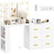 Vanity Desk with Mirror and 12 LED Lights, Makeup Table w/ Power Outlet, 3 Light Colour, 6 Drawers and 2 Shelves, White