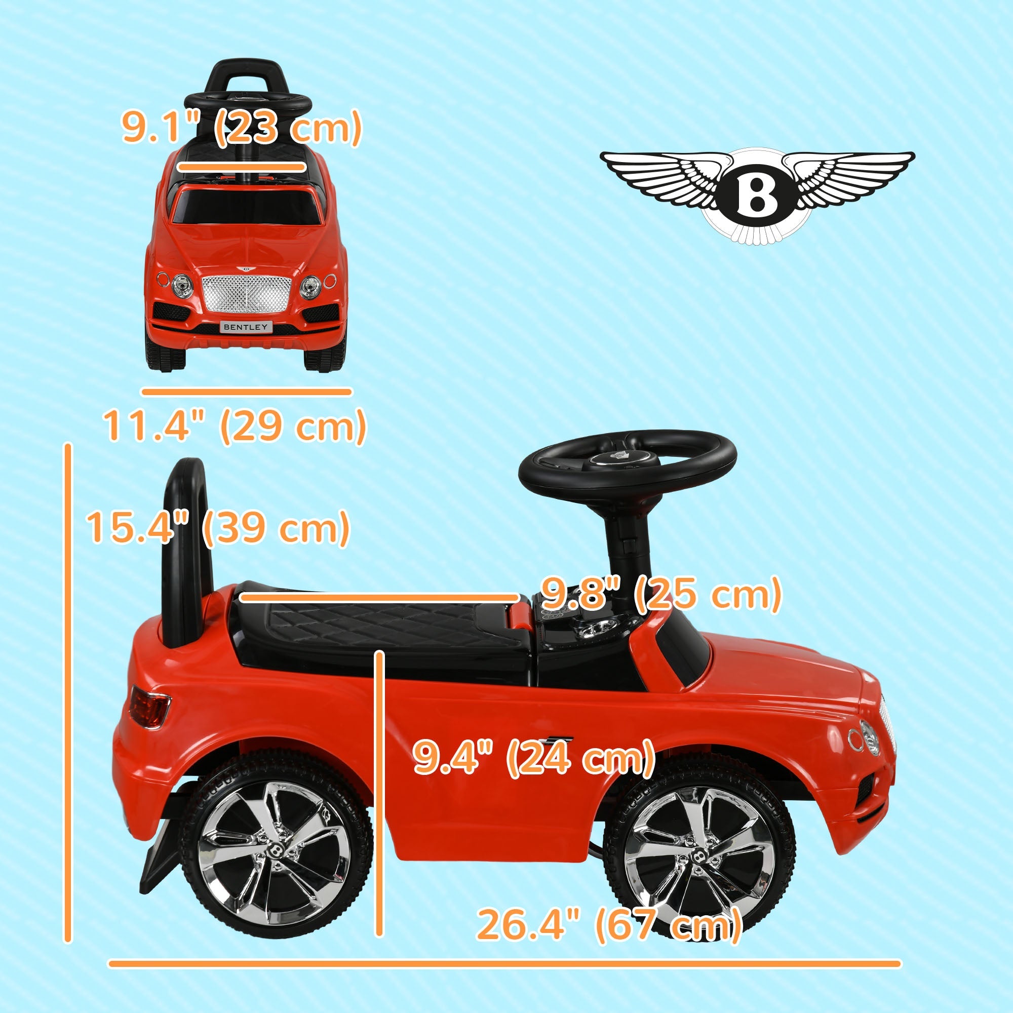 Qaba Bentley Bentayga Licensed Baby Car Foot To Floor with Horn Music, Under-Seat Storage, for 18-36 Months Red 