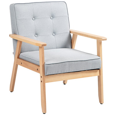 HOMCOM Modern Light Grey Fabric Accent Chair with Tufted Back Wood Legs Thick Padding for Living Room Bedroom 