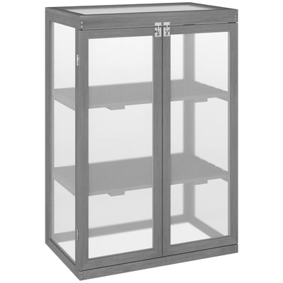Outsunny 2 Tier Wooden Cold Frame Grow Box: Polycarbonate Portable Garden Grow House, Dark Gray 